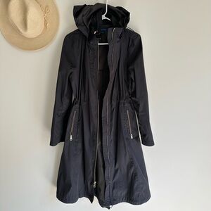 COLE HAAN | Navy Blue Hooded Long Rain Coat
